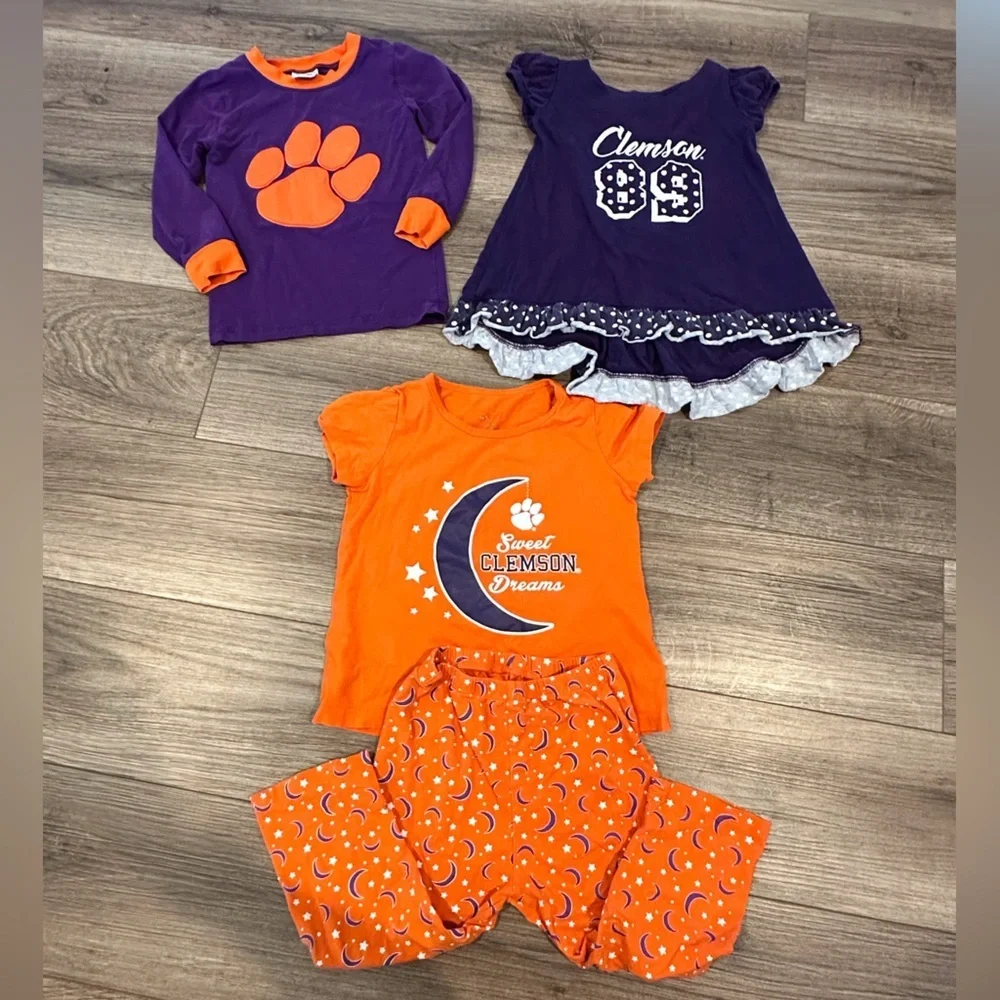 Bundle Girls 4T Clemson Themed Tops and Pajama Sets in Dinosaur Various Brands